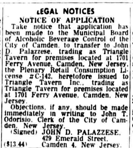Notice of Application — Triangle Tavern