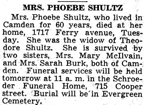Mrs. Phoebe Shultz — Obituary