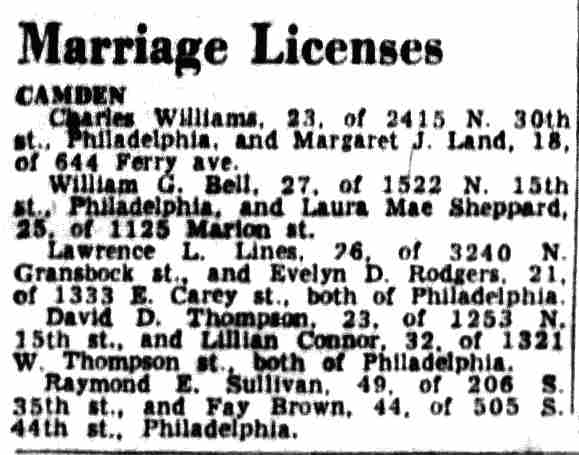 Camden Marriage Licenses — March 1956
