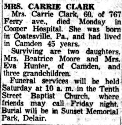 Mrs. Carrie Clark — Obituary