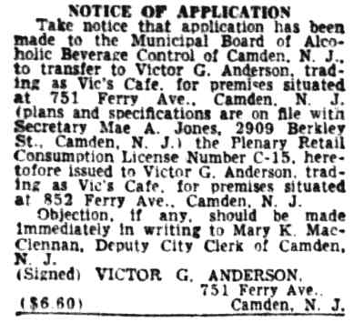 Notice of Application — Anderson Tavern