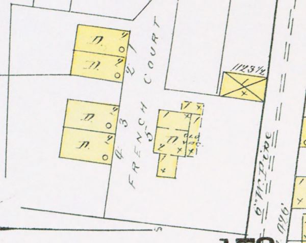 1891 Sanborn map detail, French's Court and Broadway, Camden NJ