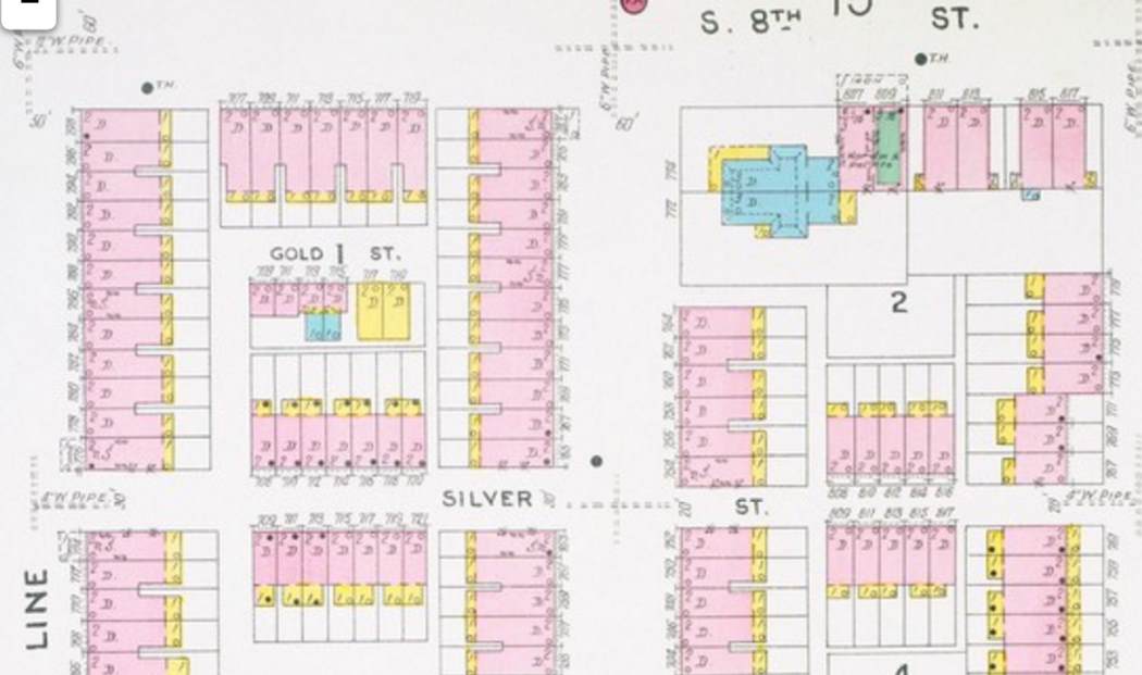 1906 Sanborn fire insurance map showing Gold Street and surrounding area
