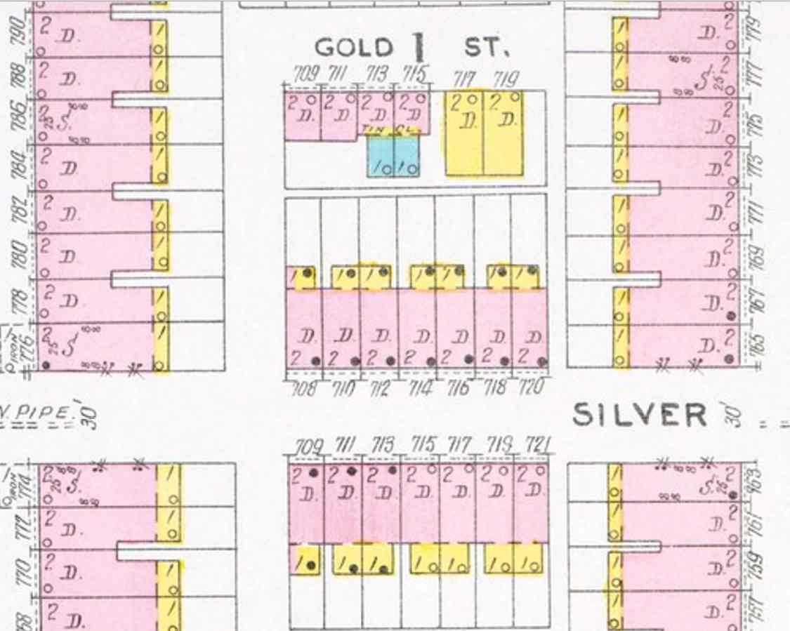 1891 view of the 700 block of Gold and Silver Streets