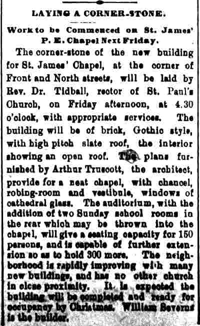 Laying a Corner-Stone of St. James' Chapel, Camden Daily Courier, October 21, 1891