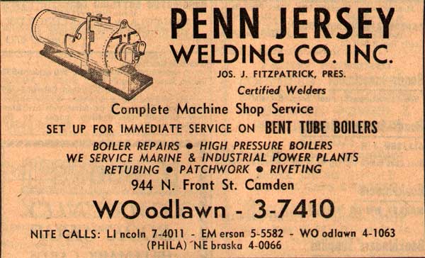 Penn Jersey Welding Co. ad, 944 North Front Street, 1955