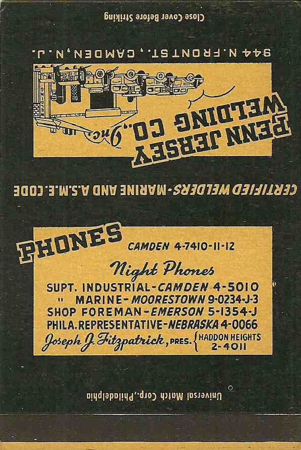 Penn Jersey Welding Co. matchbook