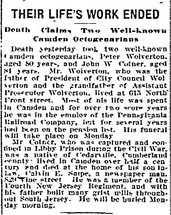 Their Life's Work Ended — Peter Wolverton, Philadelphia Inquirer, December 11, 1909