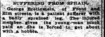Suffering from Sprain — George Bretinstein, Camden Daily Courier, March 8, 1912