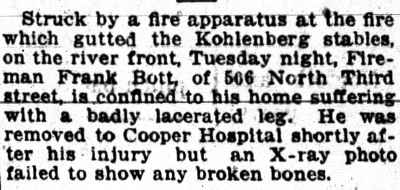 Fireman Frank Bott injured, Camden Post-Telegram, April 19, 1917
