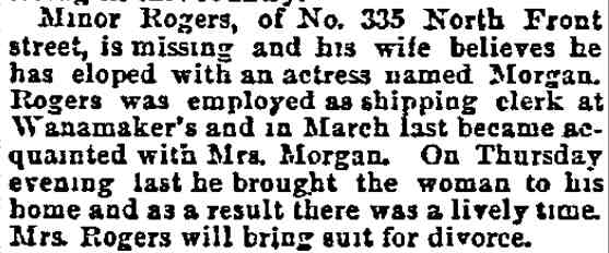 Minor Rogers Missing, Philadelphia Inquirer, December 7, 1890