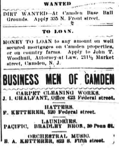 Dirt Wanted at Camden Base Ball Grounds, Camden Daily Telegram, October 14, 1895