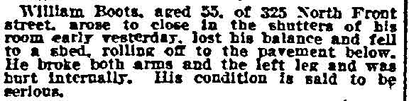 William Boots injured in a fall, Philadelphia Inquirer, June 12, 1915