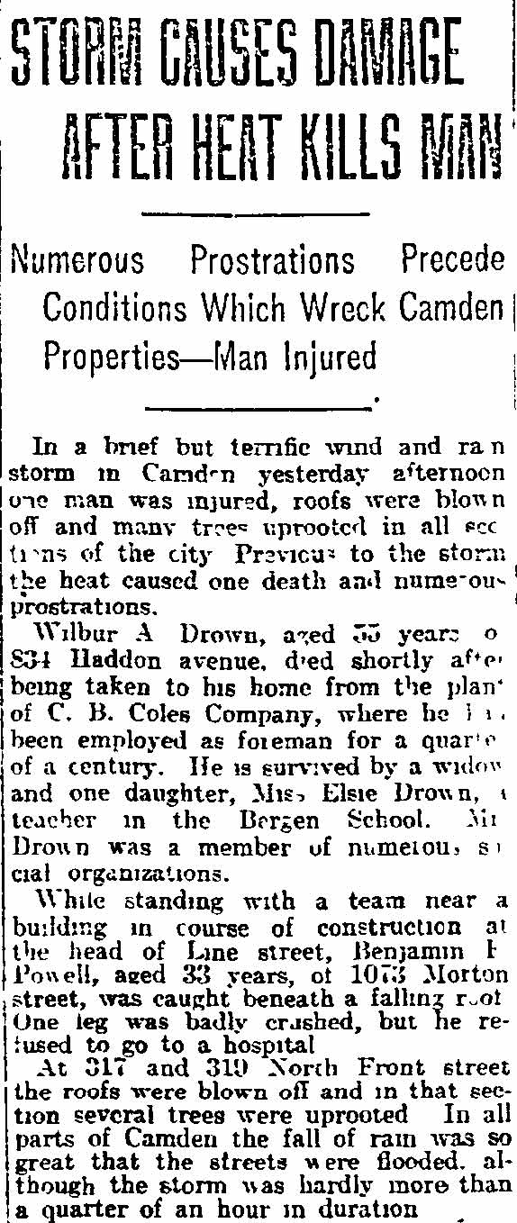 Storm breaks windows at 317 and 319 North Front Street, Philadelphia Inquirer, June 16, 1915