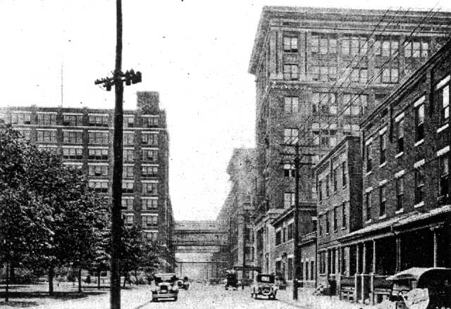 Looking south on Front Street from Penn Street, circa 1925