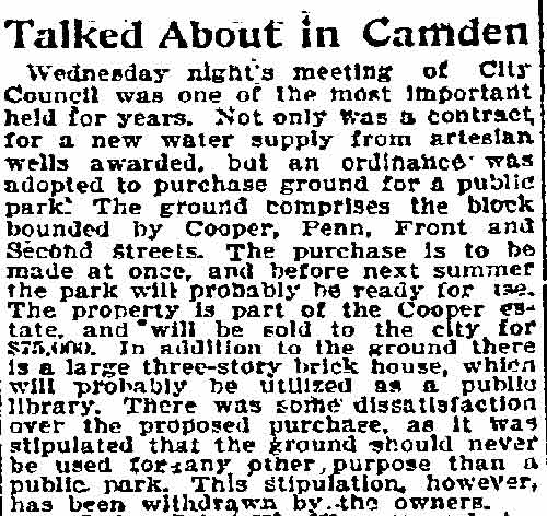 Cooper Street 200 block park purchase, Philadelphia Inquirer, December 1, 1998
