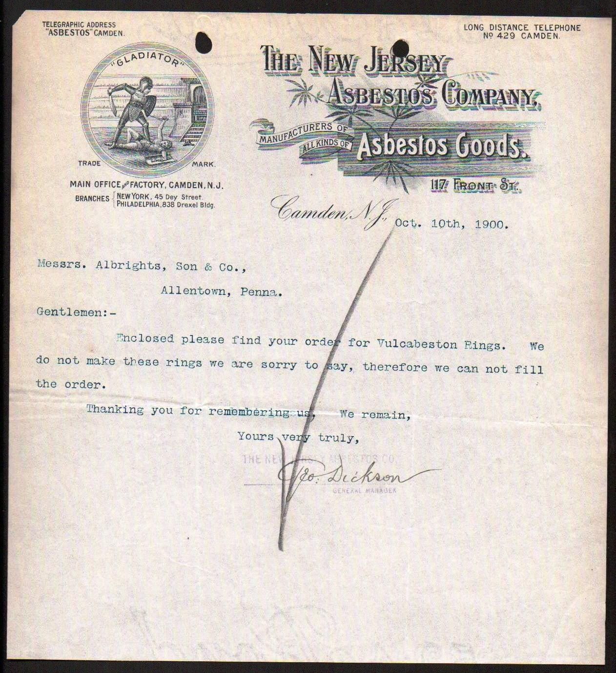 117–121 North Front Street, New Jersey Asbestos Company, 1900–1906