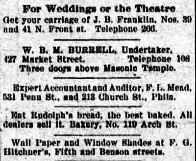 J. B. Franklin carriage advertisement, 39–41 North Front Street, 1895