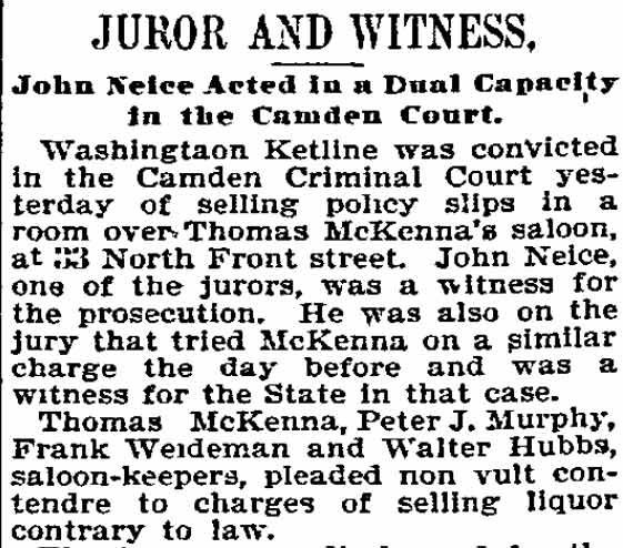 Juror and Witness — John Neice, Philadelphia Inquirer, November 23, 1894