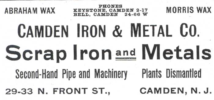 Camden Iron & Metal Company advertisement, 29–33 North Front Street, 1913