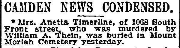 Mrs. Anetta Timerline murdered, Philadelphia Inquirer, June 20, 1895
