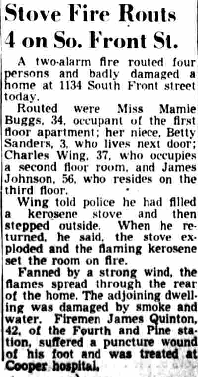 Stove Fire Routs 4 on So. Front St., Camden Courier-Post, April 4, 1962