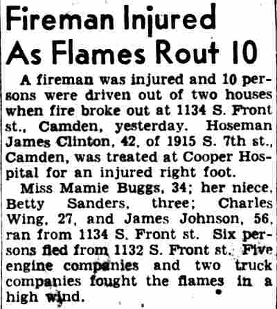 Fireman Injured As Flames Rout 10, Philadelphia Inquirer, March 25, 1951