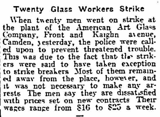 Twenty Glass Workers Strike, Philadelphia Inquirer, June 17, 1915
