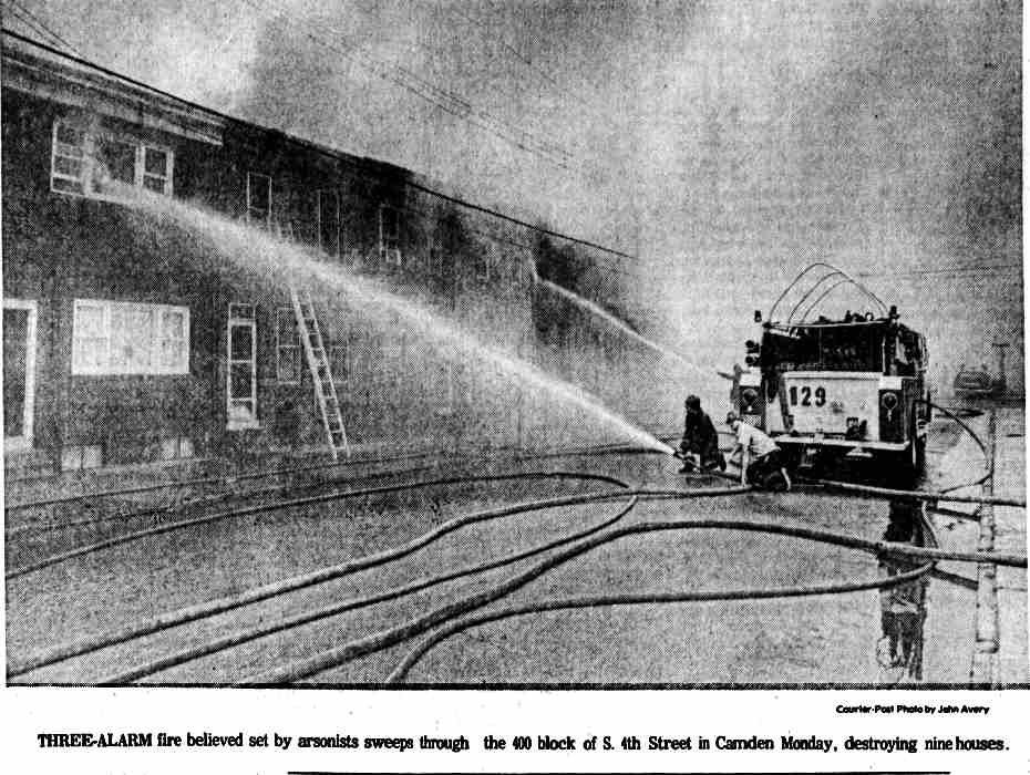 Three-alarm arson fire, 400 block of South 4th Street, June 1974