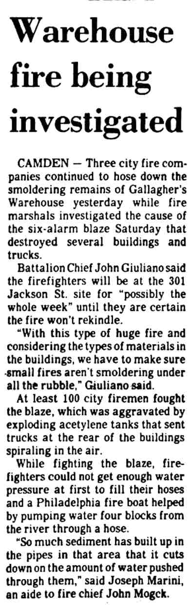 Aftermath of the Eavenson & Levering warehouse fire, Jackson Street, August 1982