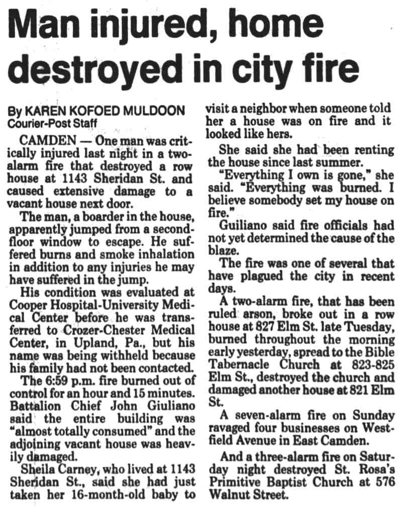 Man injured, home destroyed, 1143 Sheridan Street, December 1989