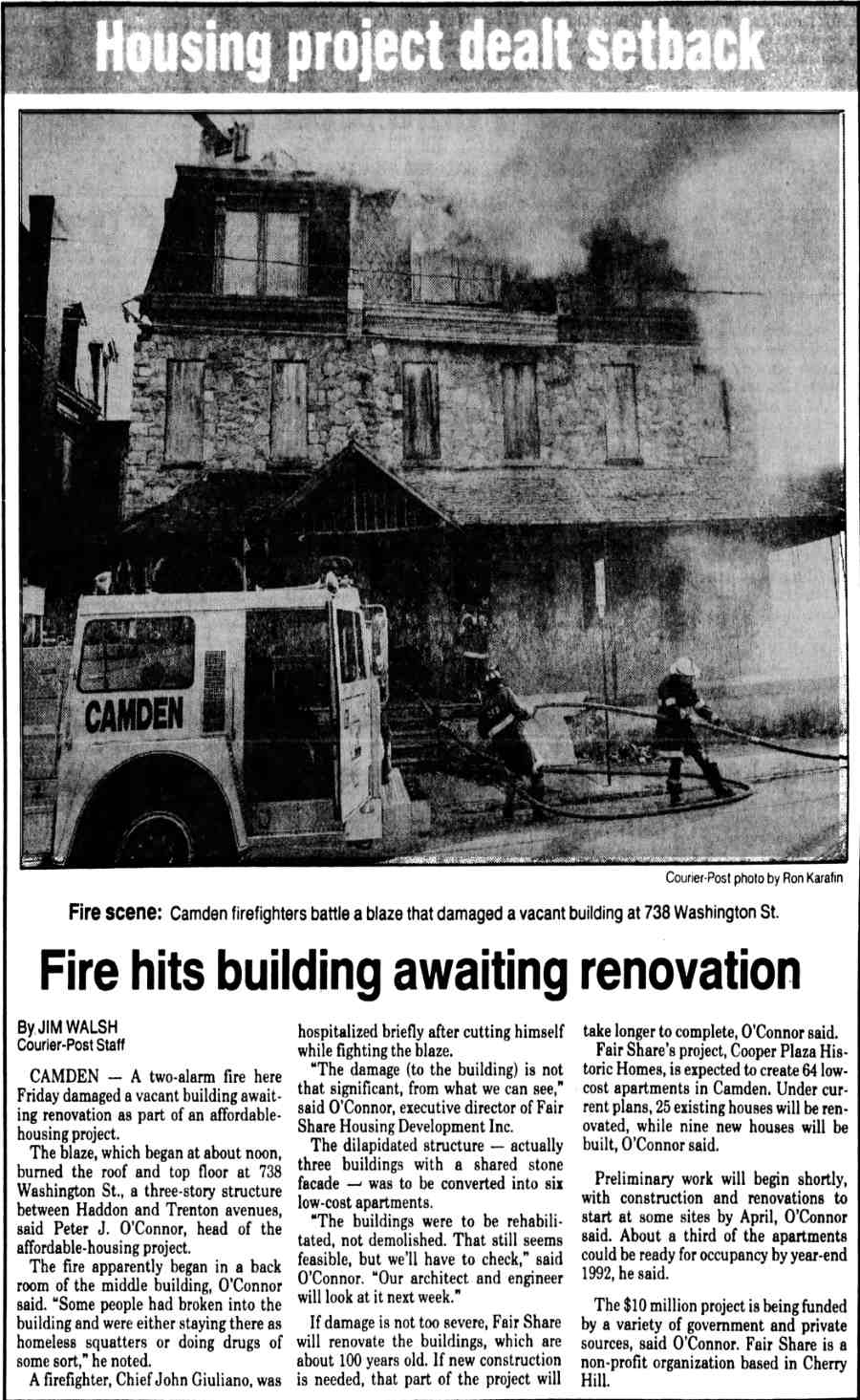 Two-alarm fire, 738 Washington Street, December 1991