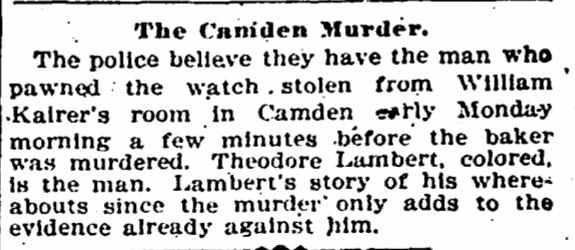 The Camden Murder, Washington D.C. Evening Star, December 6, 1893