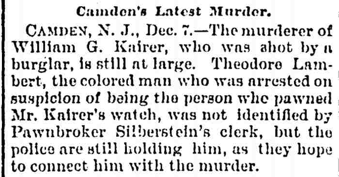 Camden's Latest Murder, Bridgeton Evening News, December 7, 1893