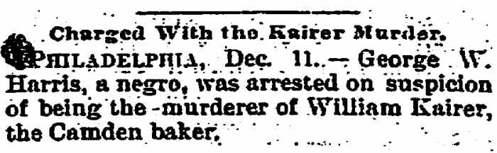 Charged With the Kairer Murder, Trenton Evening Times, December 11, 1893