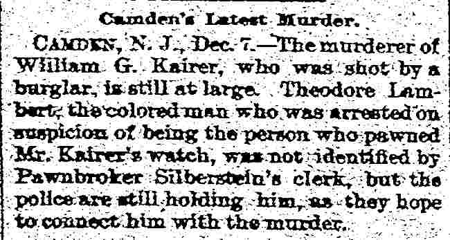 Camden's Latest Murder, Washington PA Semiweekly Observer, December 11, 1893