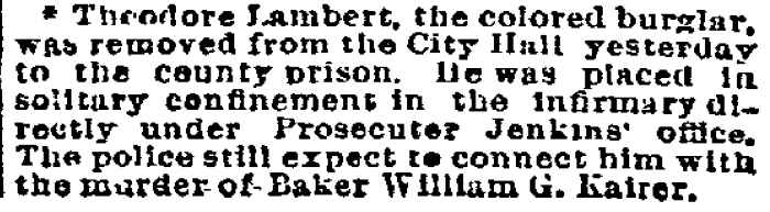 Lambert moved to county prison, Philadelphia Inquirer, December 19, 1893