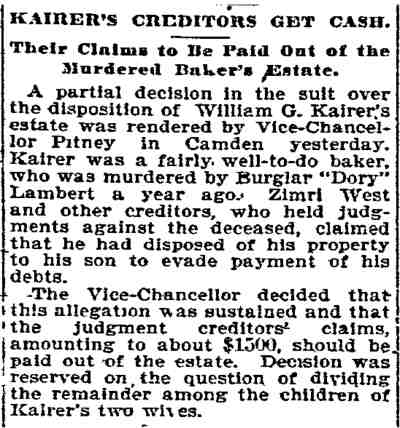 Philadelphia Inquirer, December 18, 1894 — Kairer's Creditors Get Cash