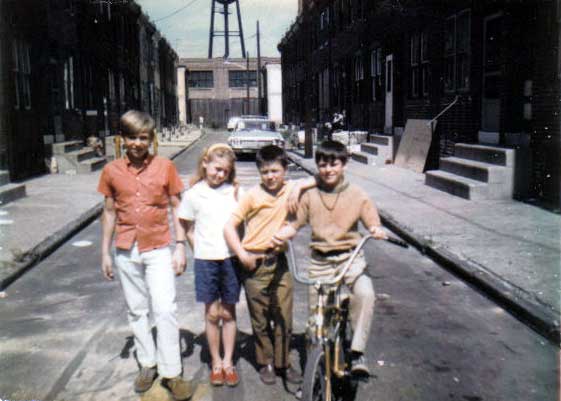 John R. Evans & Company factory as seen north on Segal Street, summer of 1971, with Segal Street kids Floyd Miller Jr., Vennie Miller, Bobby Reed, and Frank Houser Jr.