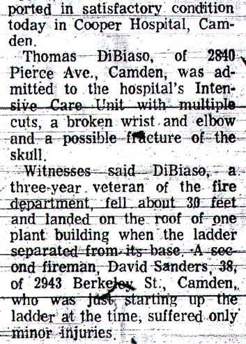 Courier-Post photo of Evans Company fire, December 20, 1971