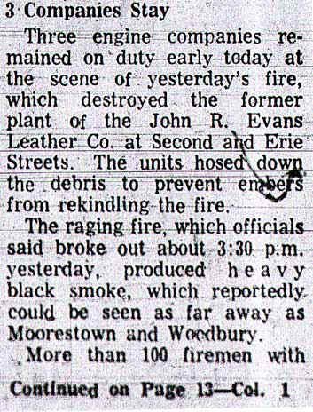 Courier-Post photo of Evans Company fire, December 20, 1971