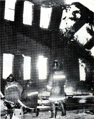 John R. Evans & Company factory wall collapsing during the December 19, 1971 fire
