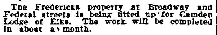 Henry Fredericks — Broadway and Federal Street — Philadelphia Inquirer, January 24, 1900
