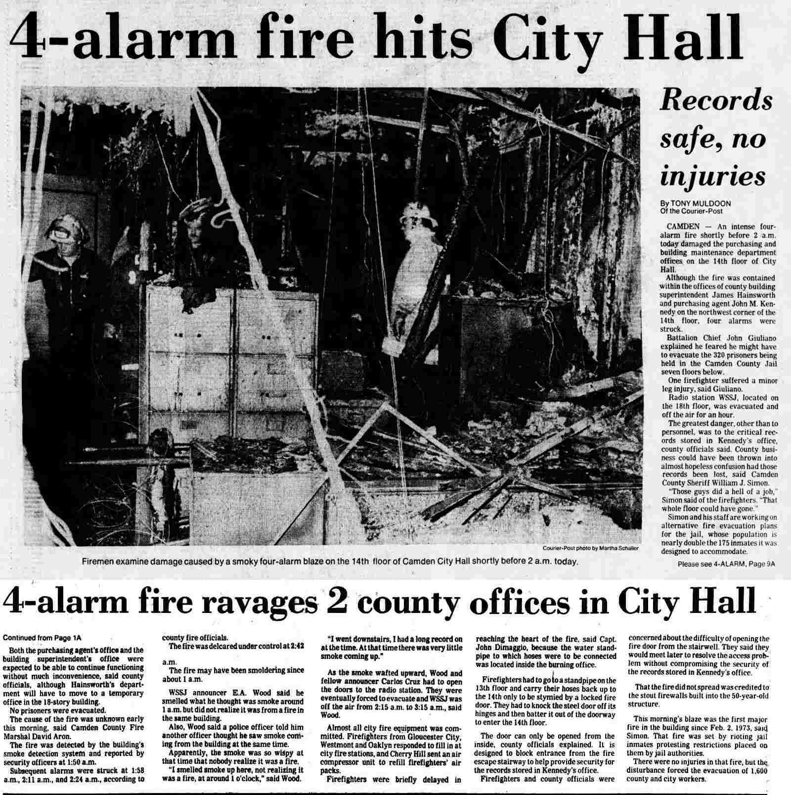 4-Alarm Fire Hits City Hall — Camden Courier-Post, February 10, 1982 (full clipping)