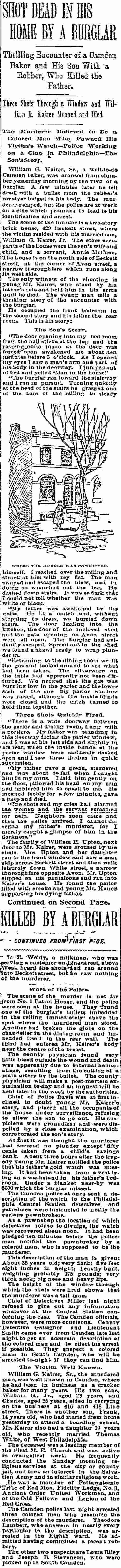 Shot Dead in His Home by a Burglar — Philadelphia Inquirer, December 5, 1893 (full clipping)