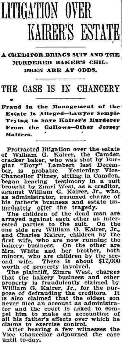 Litigation Over Kairer's Estate — Philadelphia Inquirer, November 20, 1894 (full clipping)
