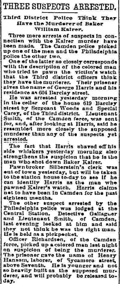 Three Suspects Arrested — Philadelphia Inquirer, December 11, 1893 (full clipping)