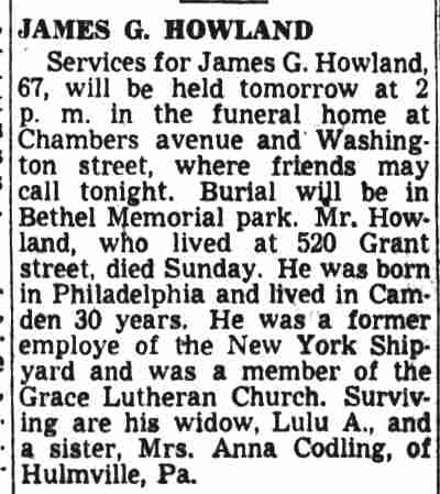 James G. Howland, Camden Courier-Post, July 28, 1948