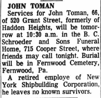 John Toman, Camden Courier-Post, March 20, 1967