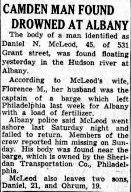 Camden Man Found Drowned at Albany, Camden Courier-Post, July 23, 1941